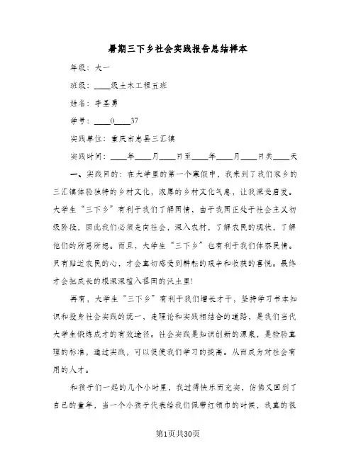 暑期三下乡社会实践报告总结样本(五篇)