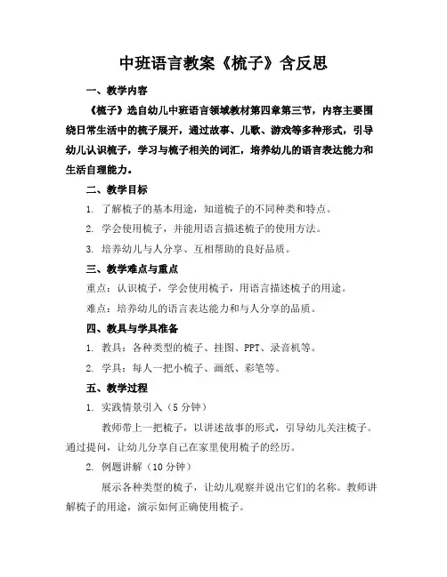 中班语言教案《梳子》含反思