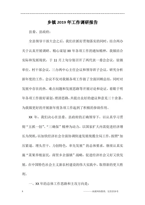 乡镇2019年工作调研报告