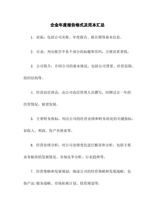 企业年度报告格式及范本汇总