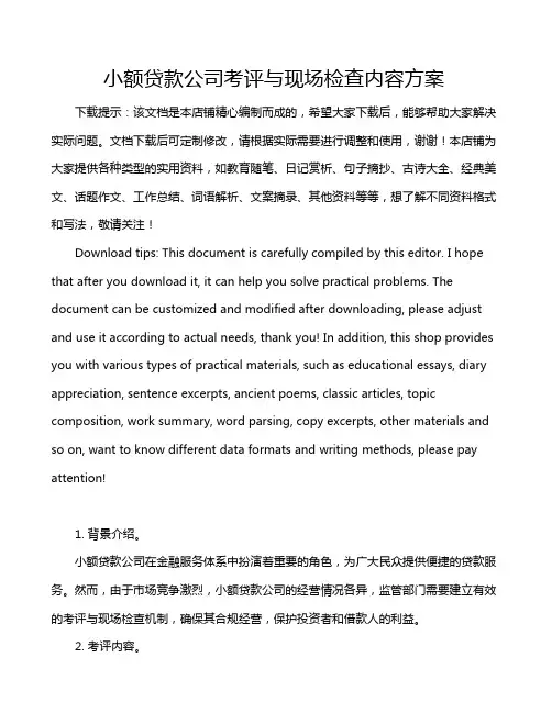 小额贷款公司考评与现场检查内容方案