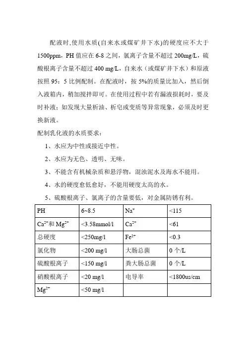 配乳化液用水要求