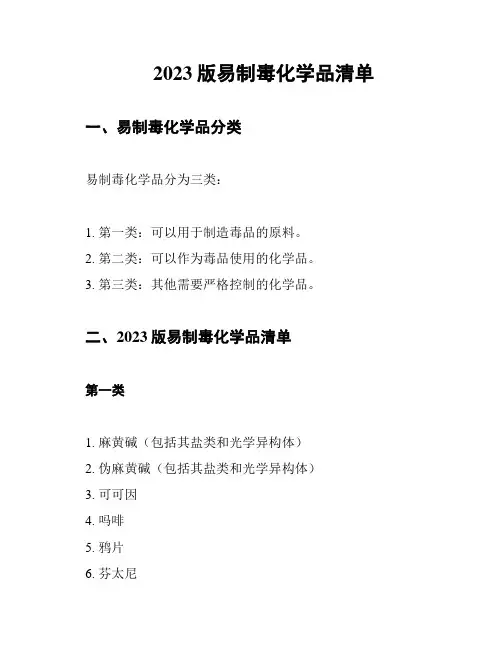 2023版易制毒化学品清单