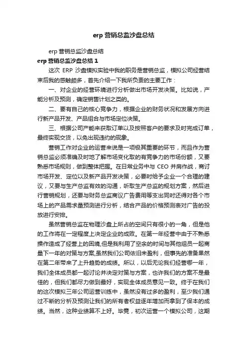 erp营销总监沙盘总结