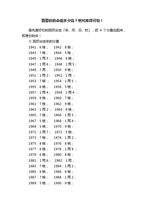 算算你的命值多少钱？绝对准得可怕！