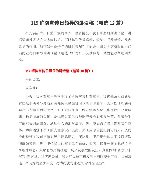 119消防宣传日领导的讲话稿(12篇)