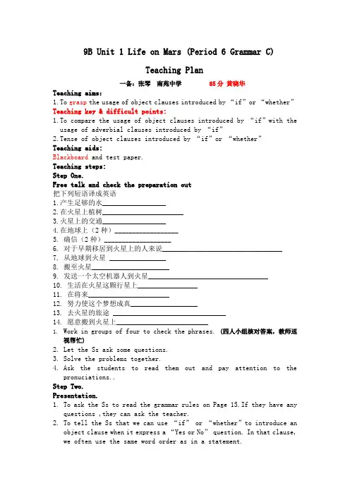 初中英语9BUnit1Period6教案+学案+配套练习
