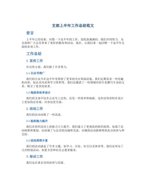 支部上半年工作总结范文