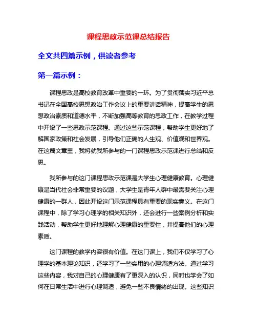 课程思政示范课总结报告