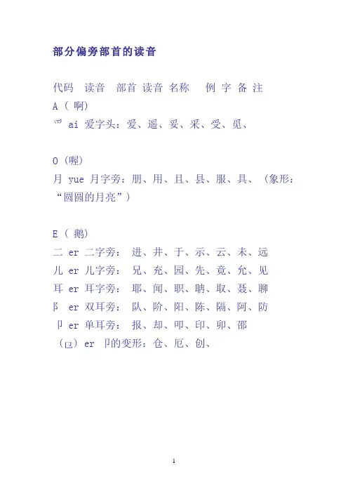 部分偏旁部首的读音