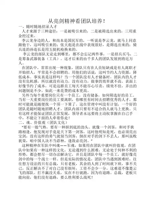 从亮剑精神看团队培养