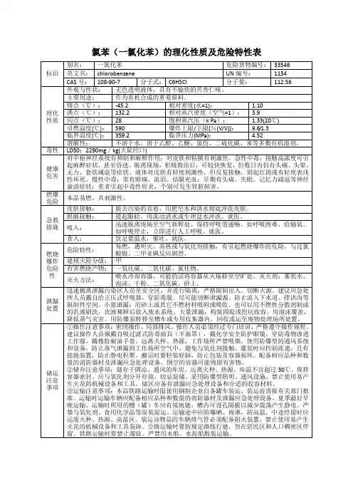 氯苯(一氯化苯)的理化性质及危险特性表