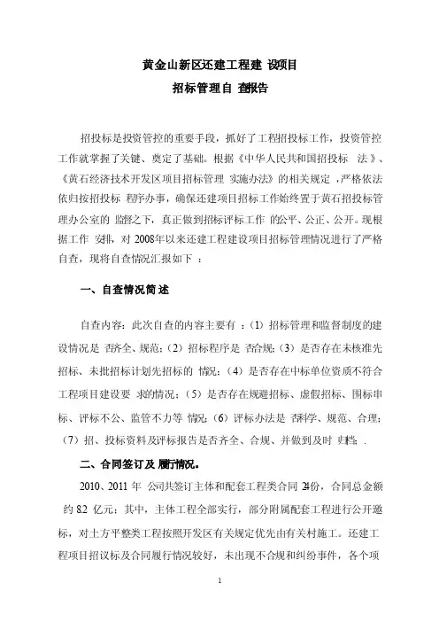 工程项目招标自查自纠报告
