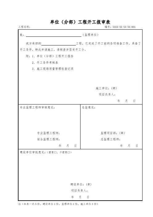 单位(分部)工程开工报审表(模板)