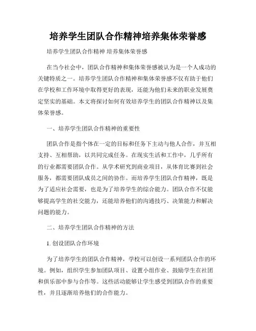 培养学生团队合作精神培养集体荣誉感