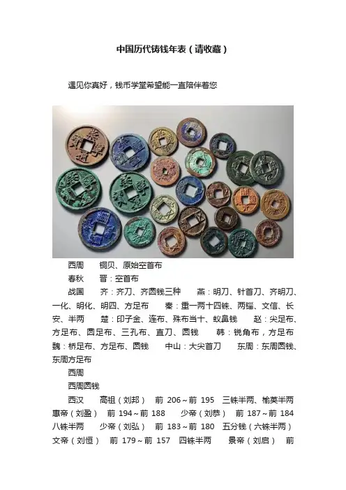 中国历代铸钱年表（请收藏）