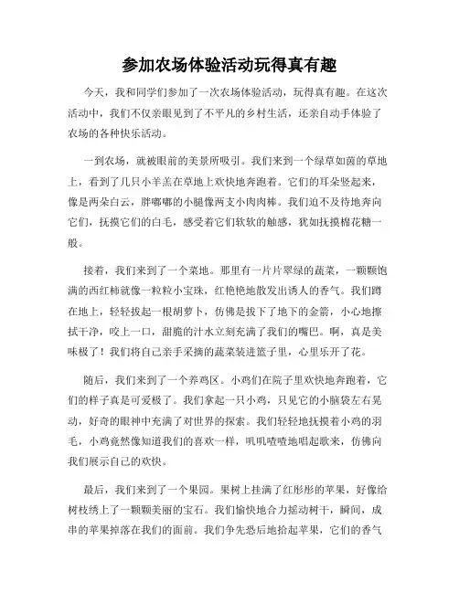 三年级作文那次玩得真高兴之参加农场体验活动玩得真有趣