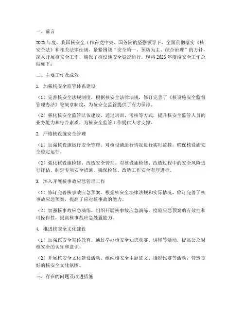 核安全工作总结报告范文