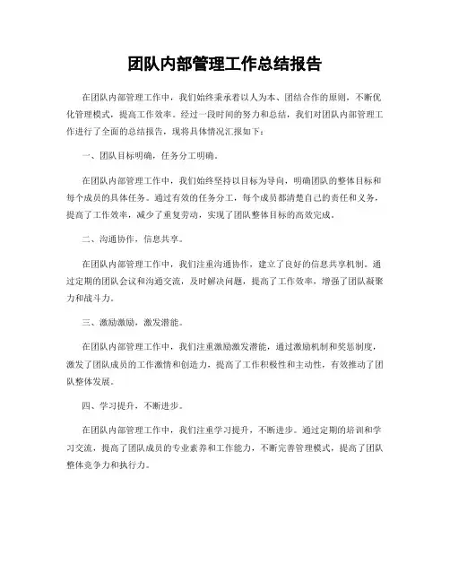团队内部管理工作总结报告