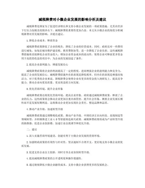 减税降费对小微企业发展的影响分析及建议