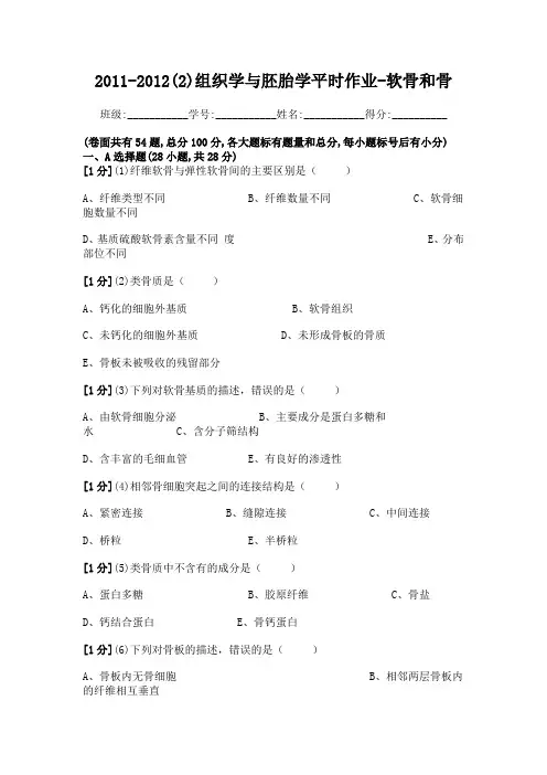 组织学与胚胎学软骨和骨作业