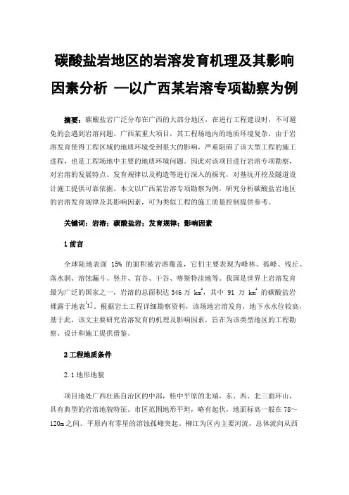 碳酸盐岩地区的岩溶发育机理及其影响因素分析—以广西某岩溶专项勘察为例
