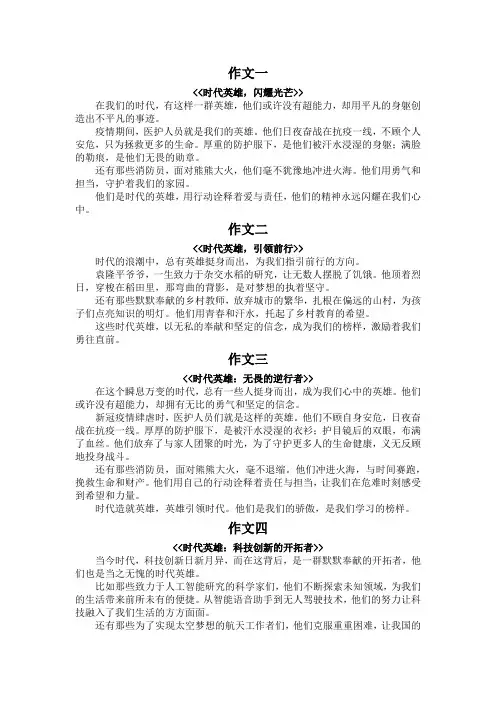 时代英雄300字作文