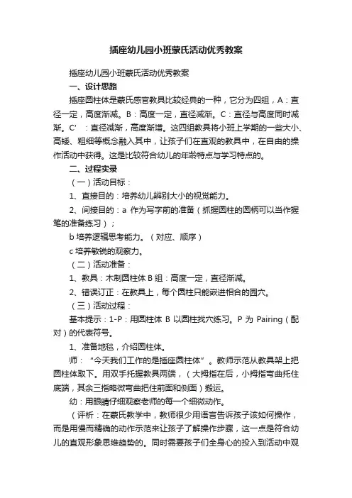 插座幼儿园小班蒙氏活动优秀教案