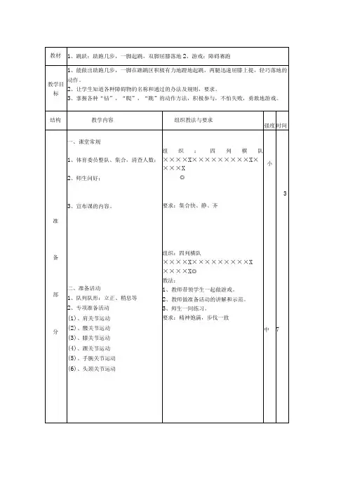 体育与健康《跳跃：助跑几步,一脚起跳,双脚屈膝落地》公开课教案