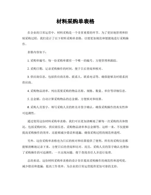材料采购单表格