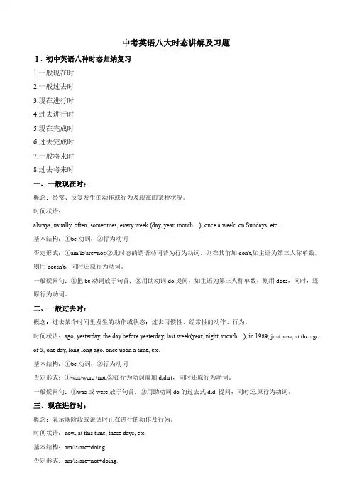 2020中考英语八大时态讲解及习题