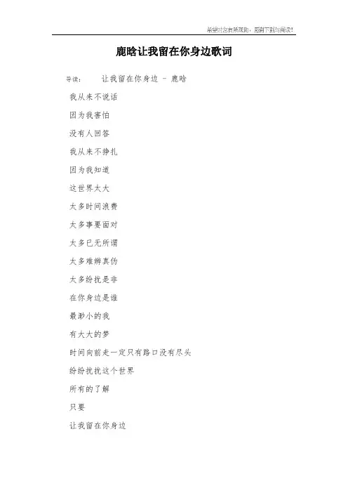 鹿晗让我留在你身边歌词