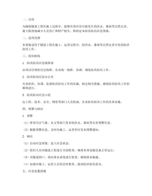 隧道工程防洪防汛应急预案