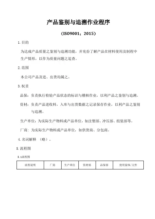 ISO9001-2015产品鉴别与追溯作业程序A0