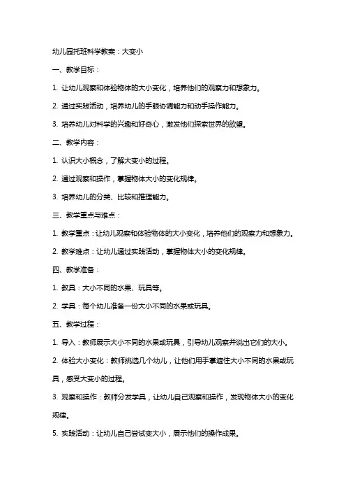 幼儿园托班科学教案：大变小