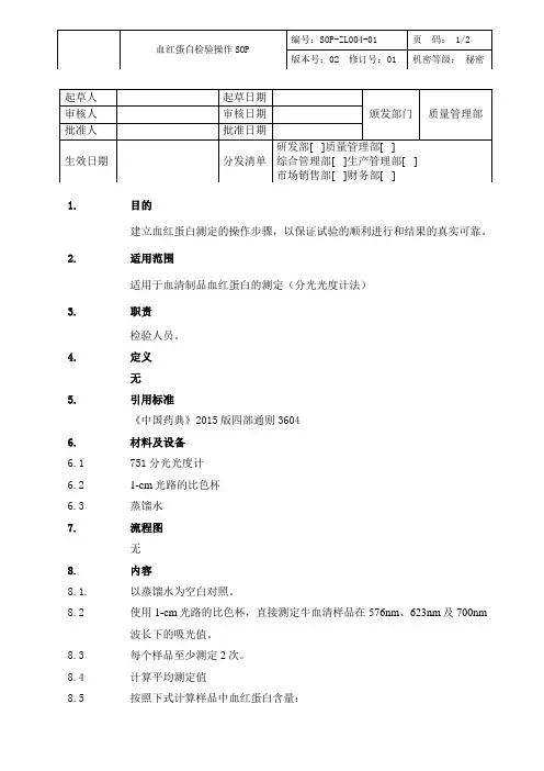 血红蛋白检验操作SOP