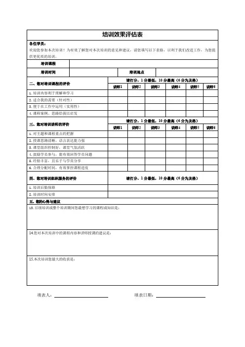 人力培训  培训评估表》