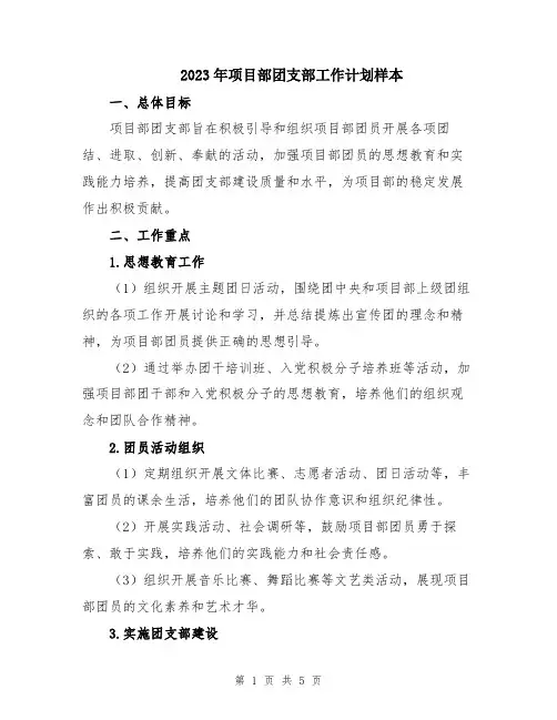 2023年项目部团支部工作计划样本