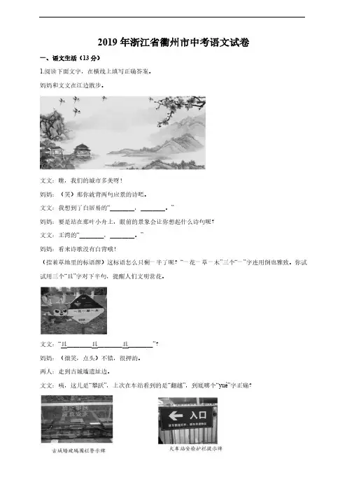 2019年浙江省衢州市中考语文试卷及答案解析
