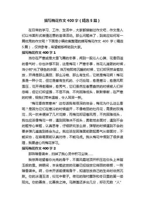 描写梅花作文400字（精选5篇）
