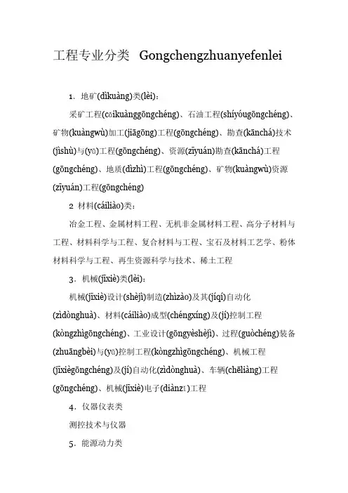 工程专业分类