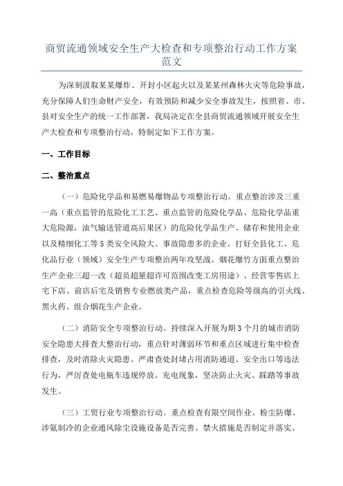 商贸流通领域安全生产大检查和专项整治行动工作方案范文