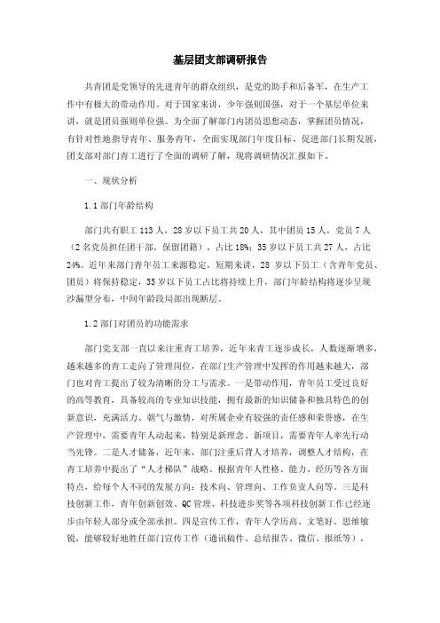 基层团支部调研报告