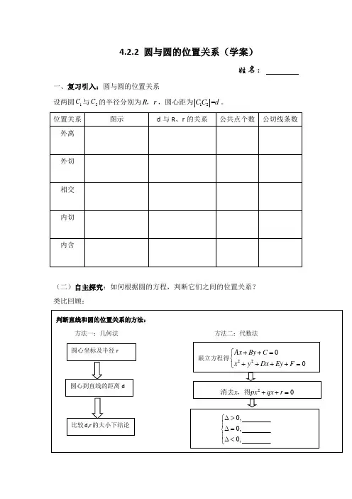 圆与圆的位置关系学案