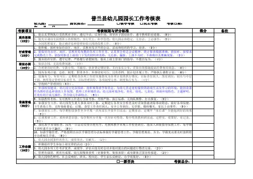 幼儿园园长考核表