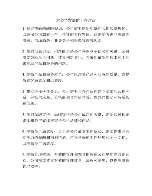 对公司发展的十条建议