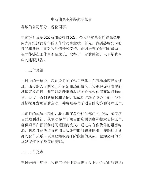 中石油企业年终述职报告