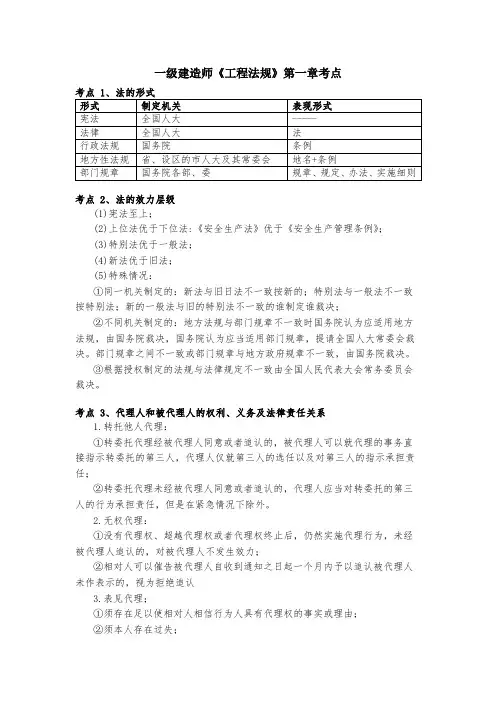 一级建造师《工程法规》第一章考点