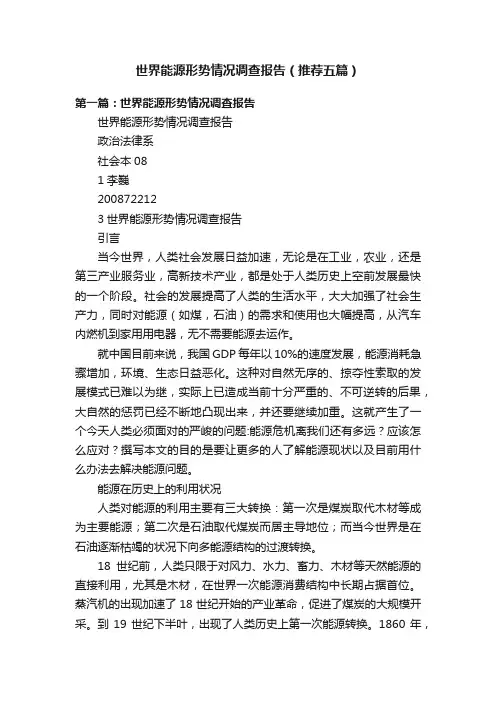 世界能源形势情况调查报告（推荐五篇）