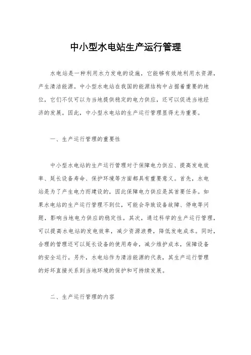 中小型水电站生产运行管理